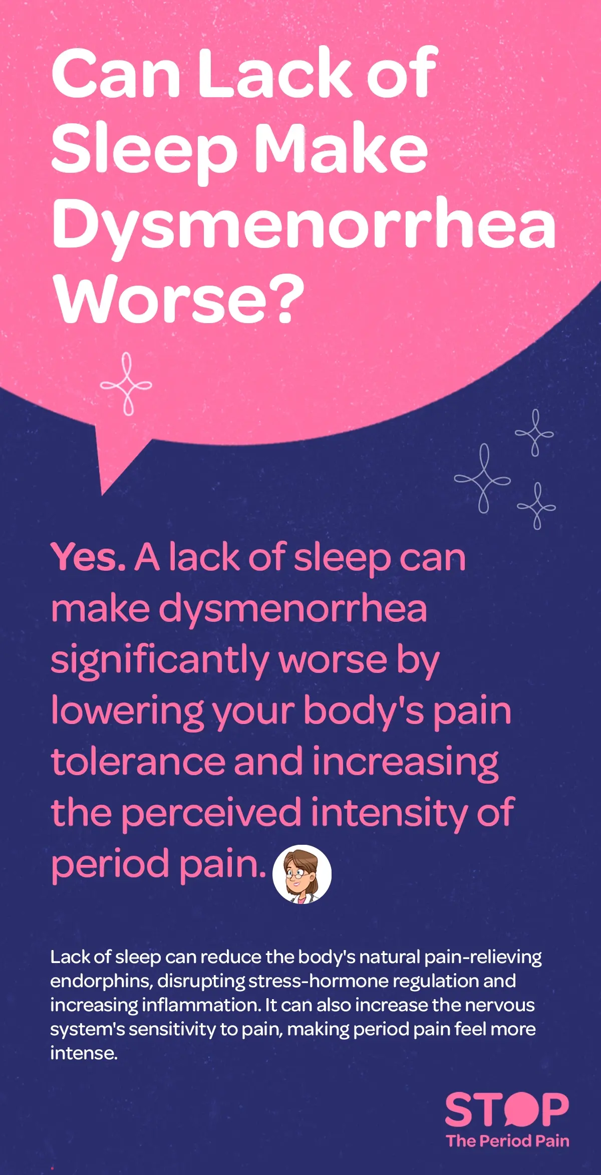 Can lack of sleep make dysmenorrhea worse? Learn how poor sleep may increase menstrual cramp sensitivity and affect period pain.