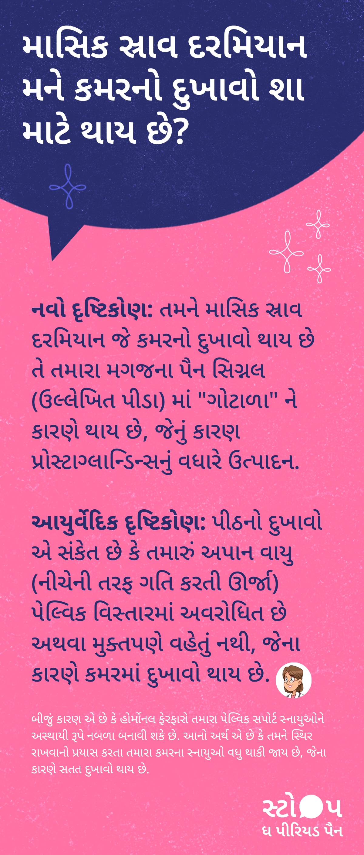 માસિક સ્રાવ દરમિયાન lower back pain અને પેટમાં cramps દર્શાવતું આરોગ્ય ચિત્ર